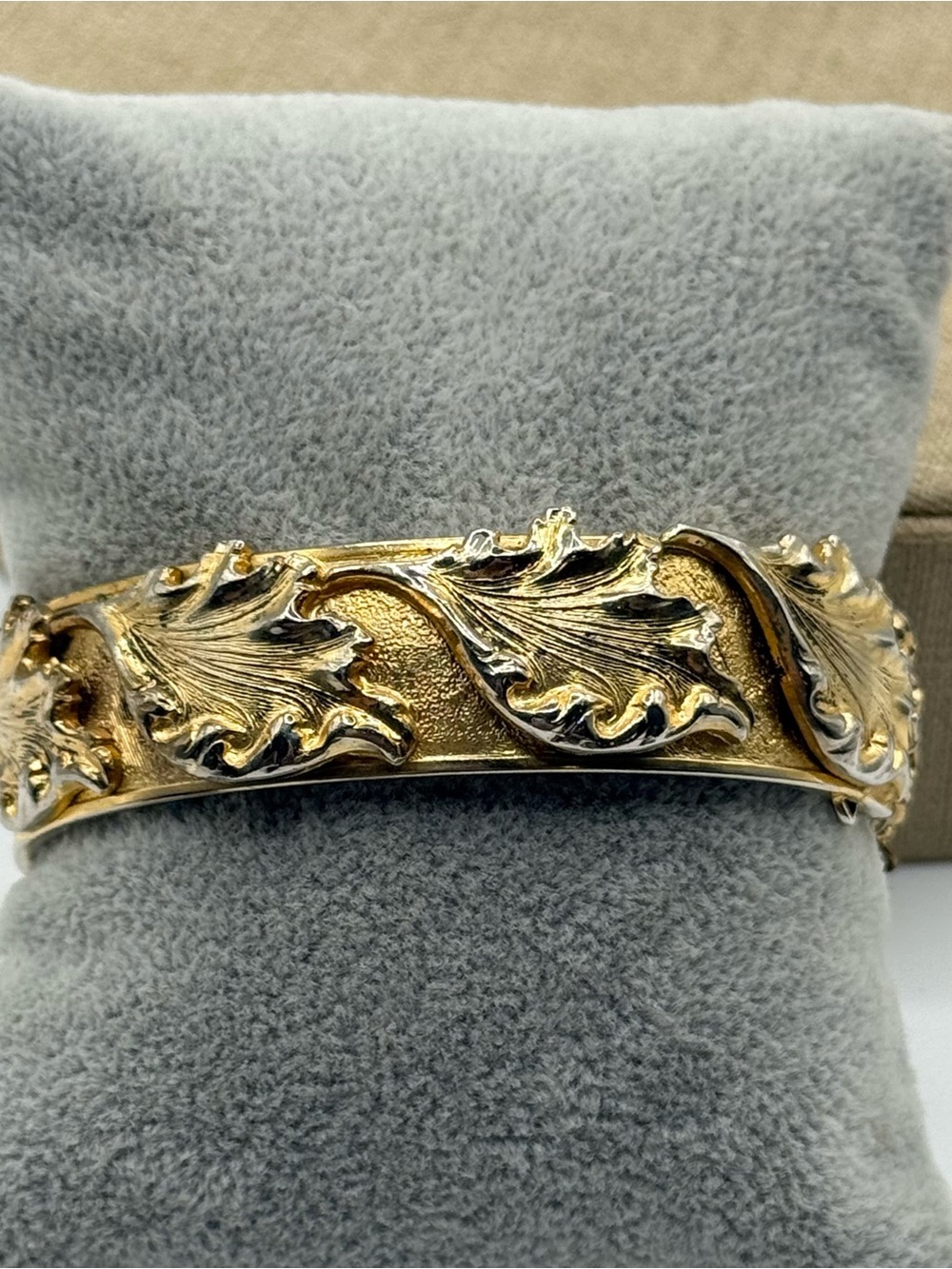 Gold-Tone Leaf Engraved womans Bracelet